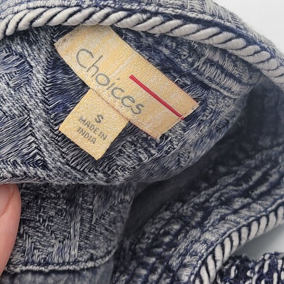 Choices Blue Embroidered Open Front Jacket - Womens Size S - Cotton Blend - Eleg - Picture 7 of 13